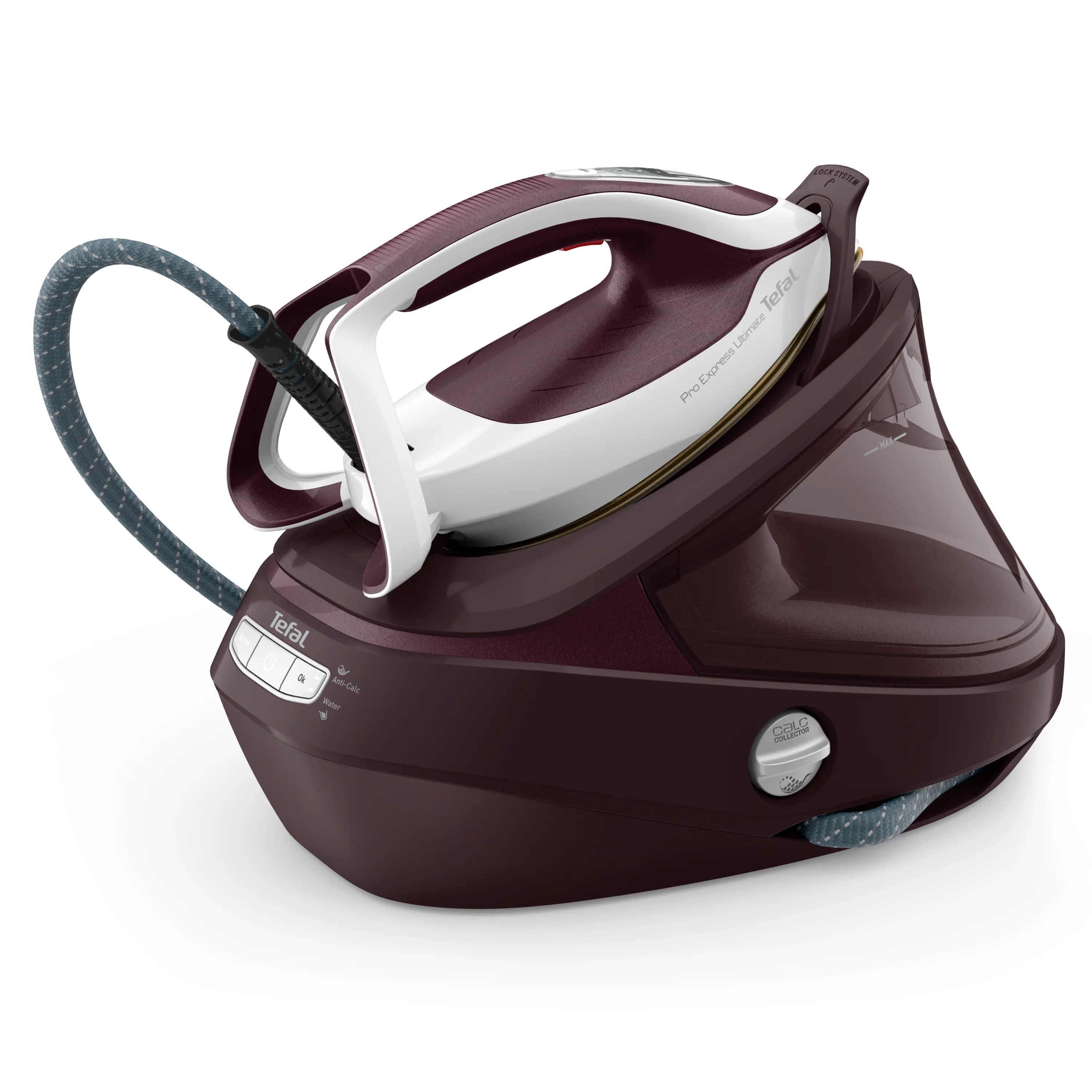 Tefal Pro Express Ultimate II GV9721 -höyrysilityskeskus, 3000 W, 7,9 bar, 1,2 l, Dark red/white