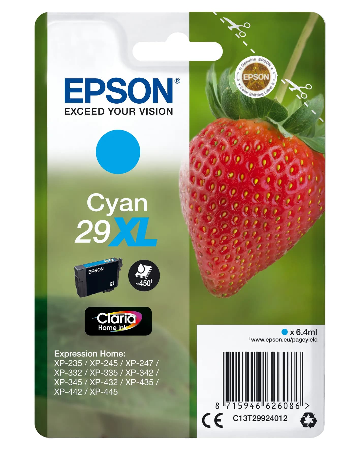 EPSON 29XL C13T29924012 -mustekasetti, 6.4 ml, syaani – Epson