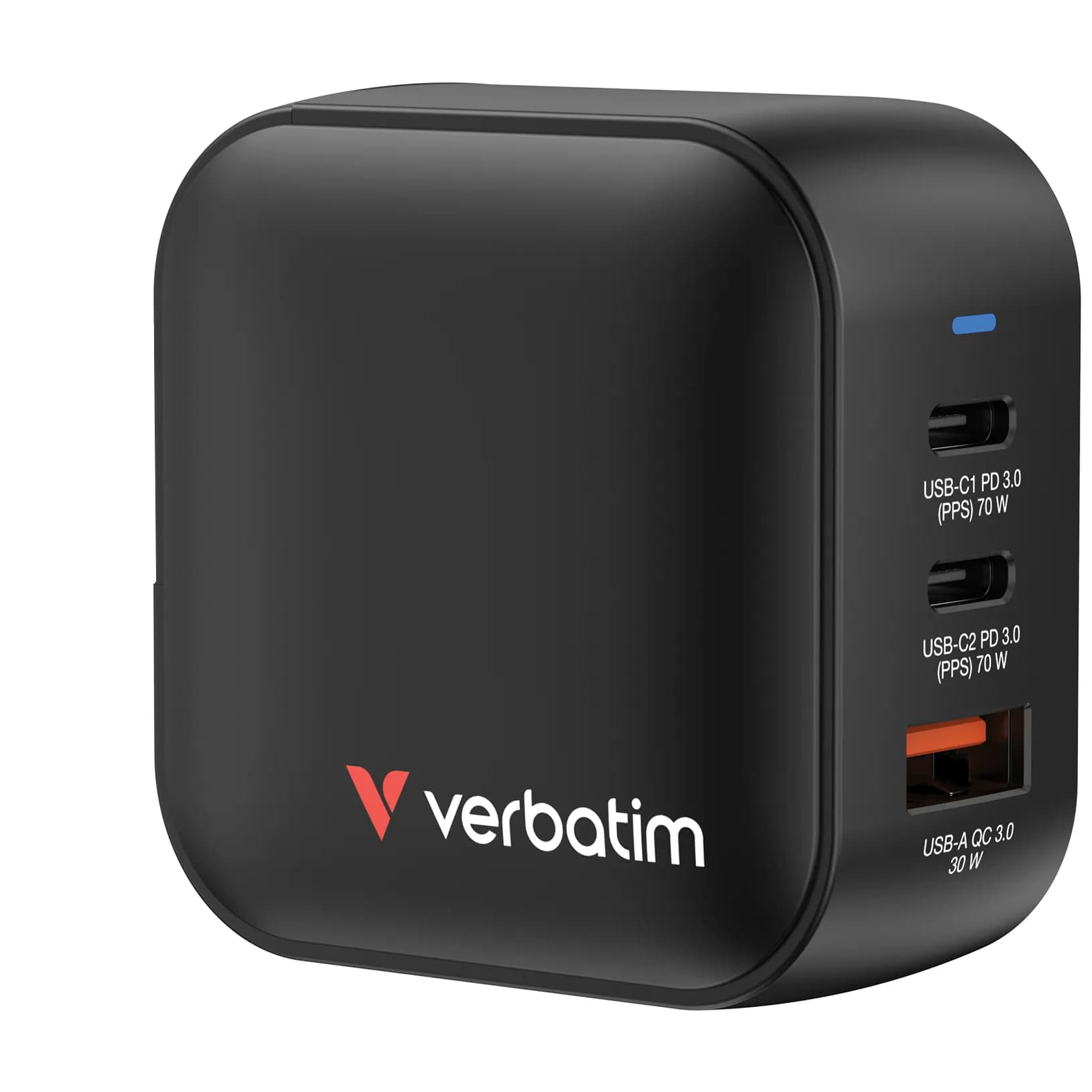 Verbatim Mini GaN Charger 70W 3 Port US plug -laturi, EU/UK adapterilla – Verbatim