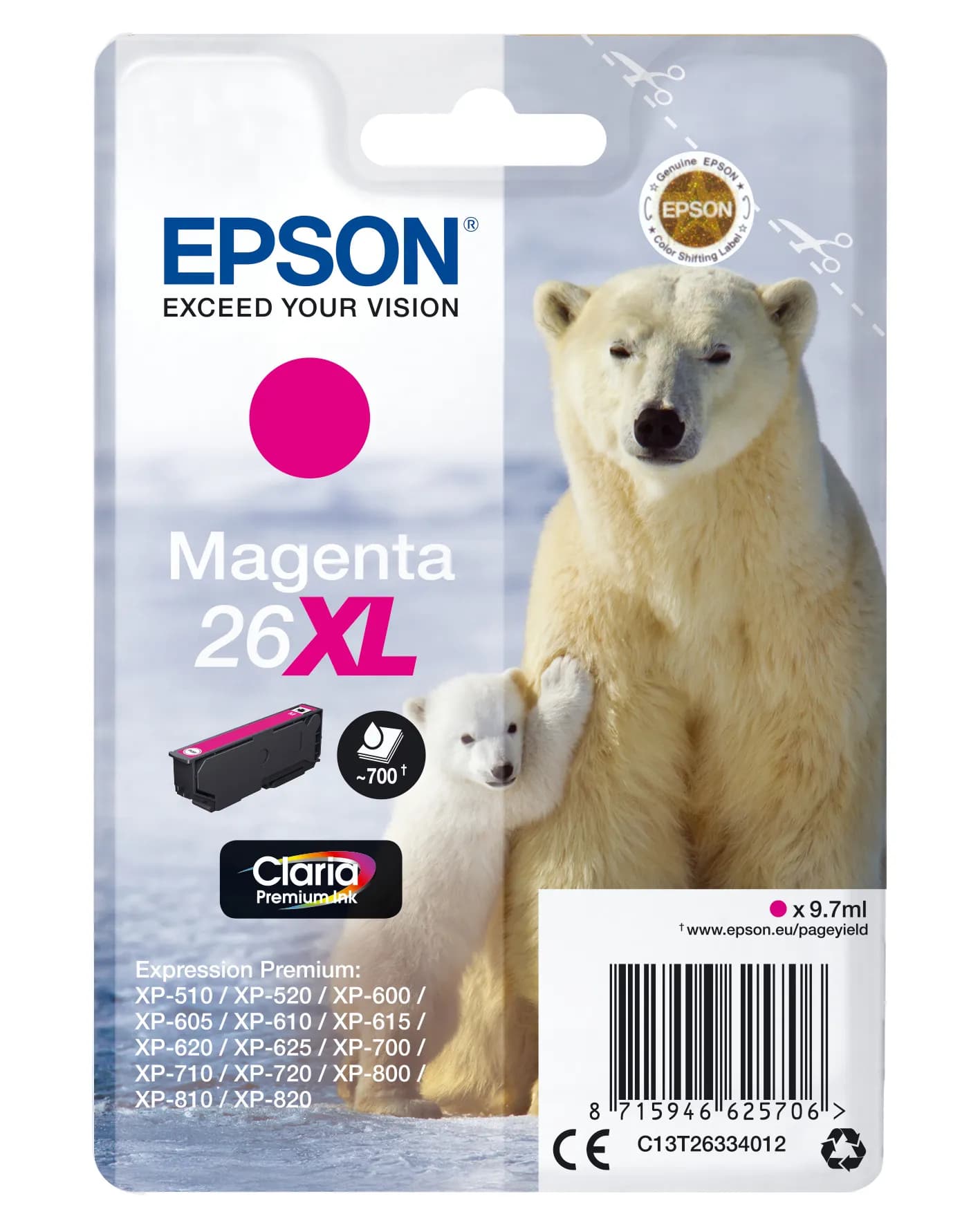EPSON 26XL -mustekasetti, 9.7 ml, magenta
