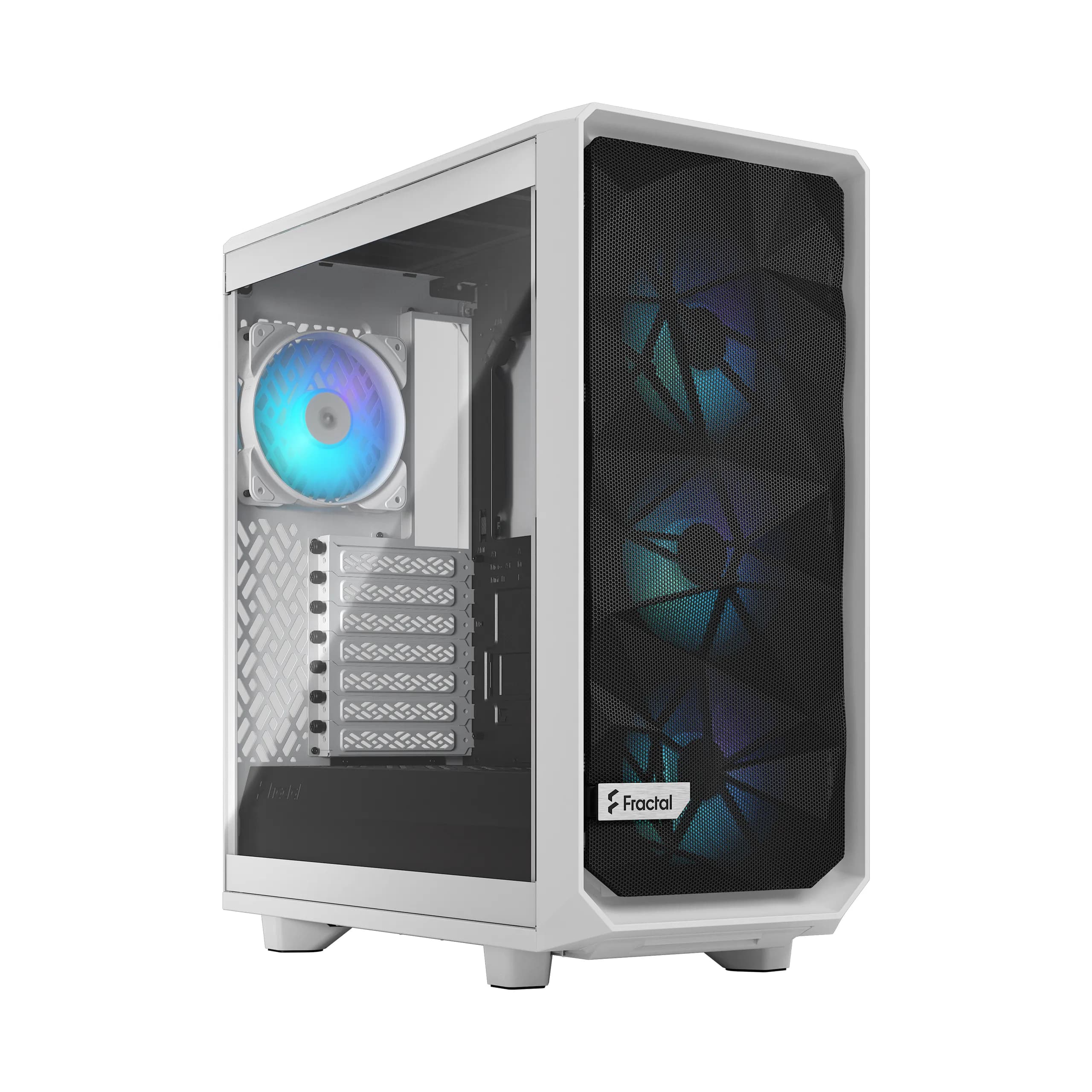 Fractal Design Meshify 2 Compact RGB -miditornikotelo RGB-valaistuksella ja ikkunalla, valkoinen