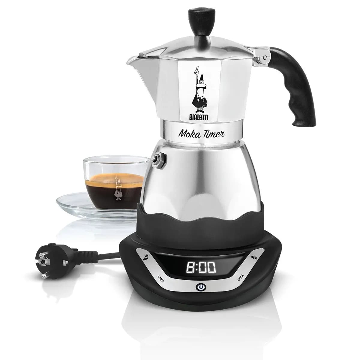 Bialetti Moka Timer -mutteripannu, 3 kuppia, alumiini, musta/hopea – Bialetti