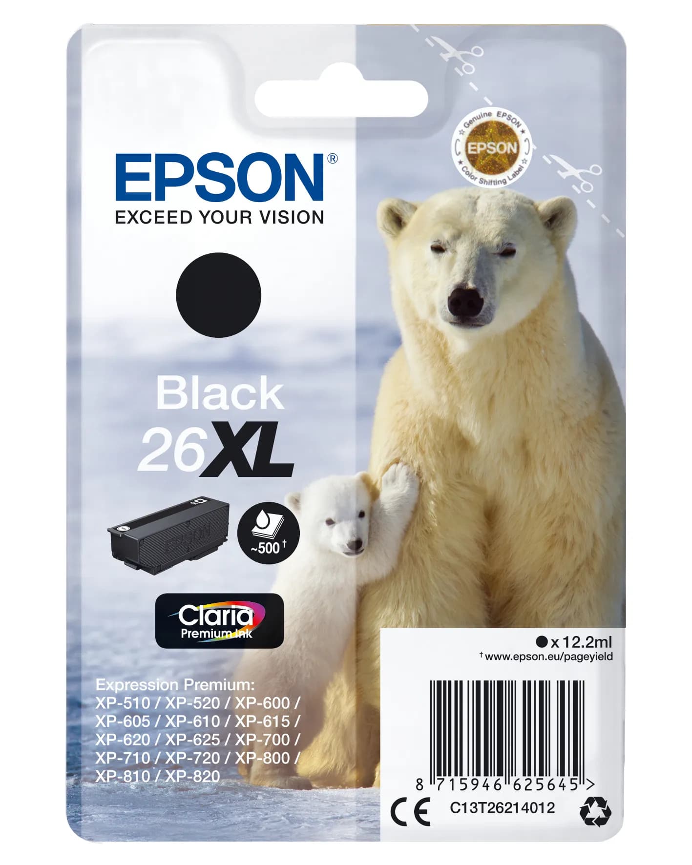 Epson 26 XL-mustekasetti, 12.2 ml, musta – Epson