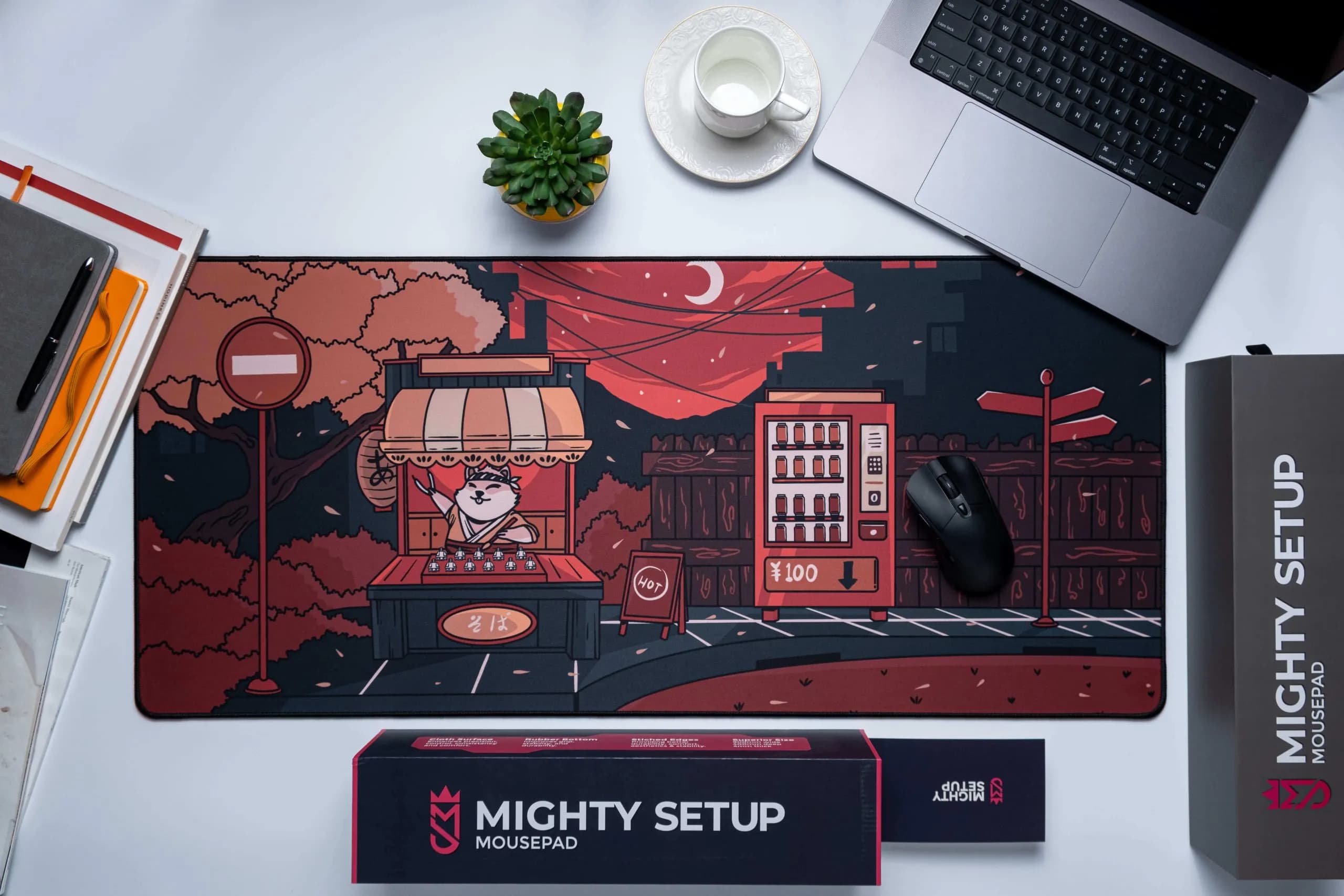 Mighty Setup Junkatsu Sutando -pelihiirimatto, 900x400 mm, punainen/musta – MIGHTY SETUP