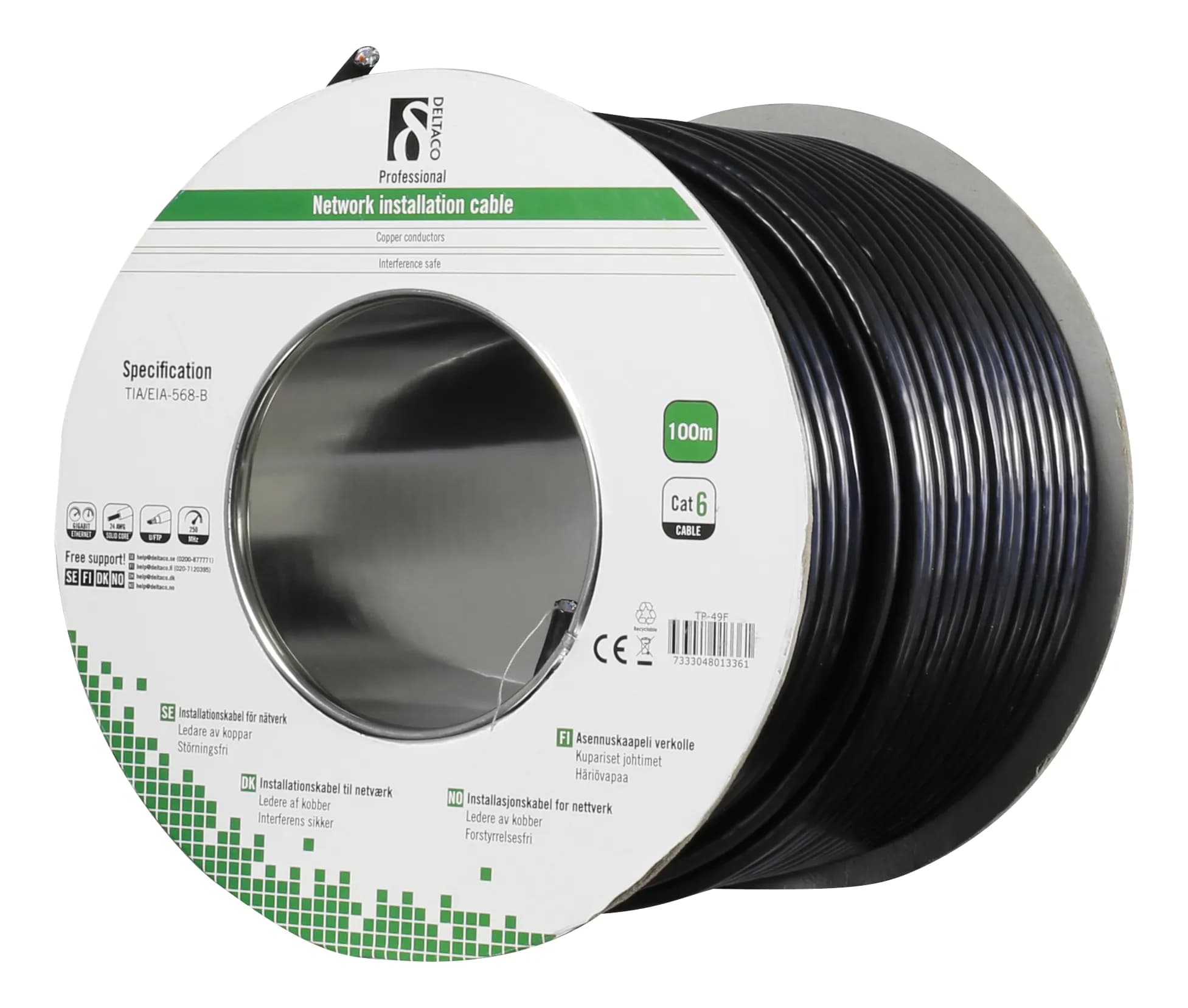 Deltaco Cat6 F/UTP 100m -verkkokaapeli, musta