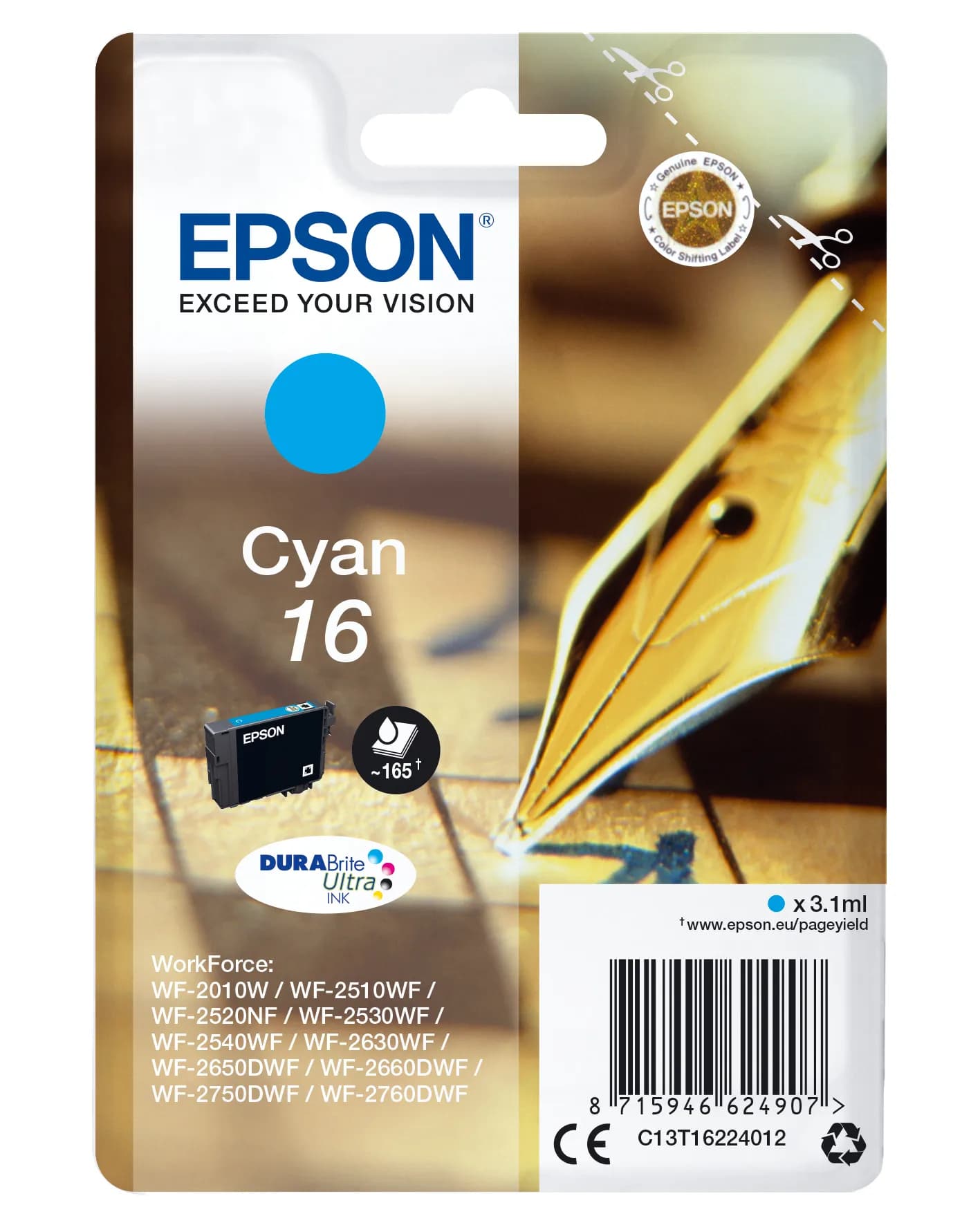 Epson 16-mustekasetti, 3.1 ml, syaani – Epson