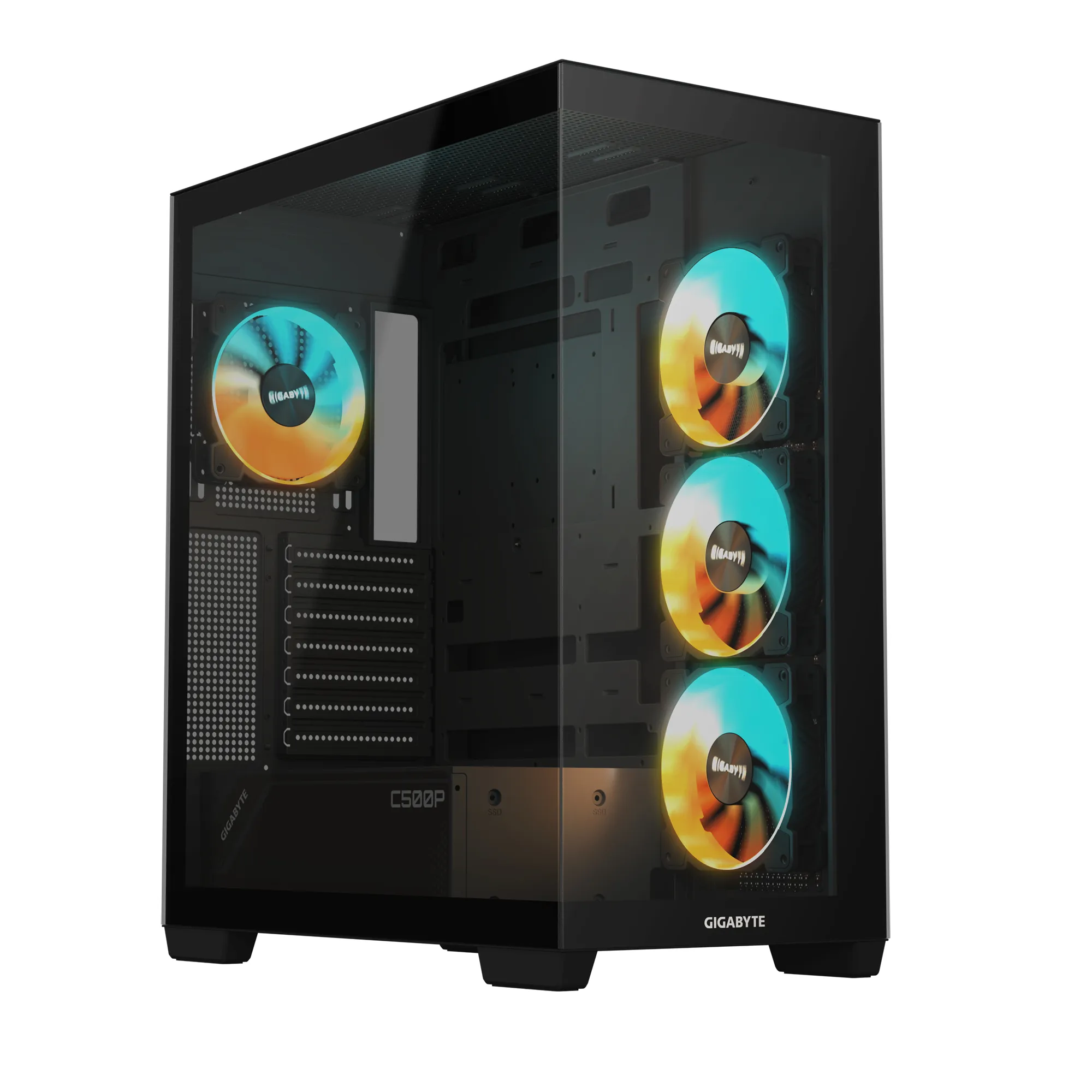 Gigabyte C500 Panoramic Stealth -miditornikotelo ikkunalla ja RGB-valaistuksella, musta