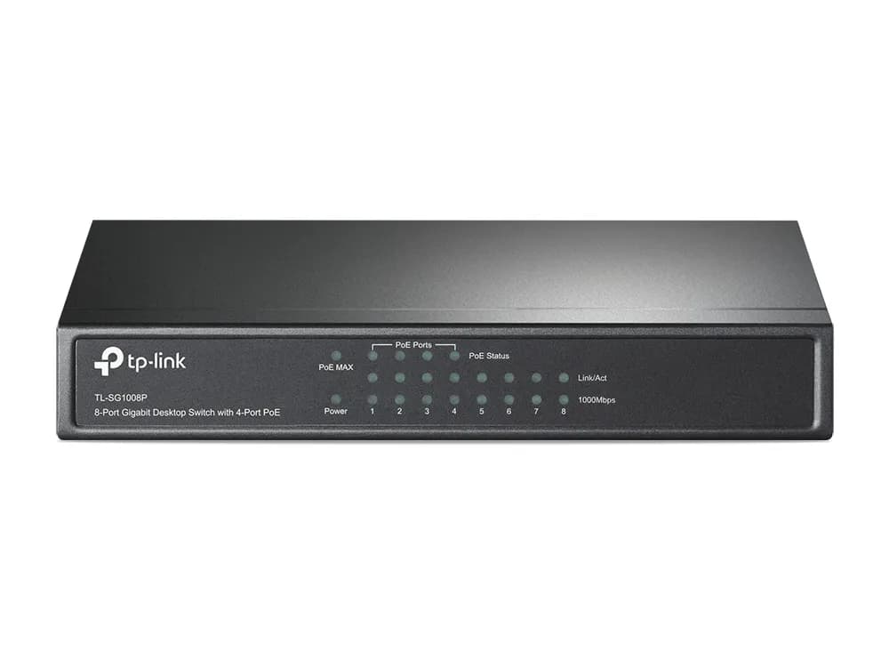 TP-LINK switch 8x10/100/1000Mbps, RJ45, 4xPoE, bordsmodell, svart