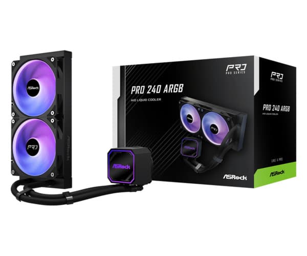 ASRock Pro 240mm ARGB -nestejäähdytin, musta – ASRock