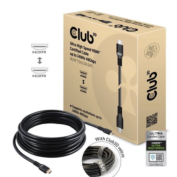 CLUB 3D Ultra High Speed HDMI 2.1 -kaapeli, jossa 240 Hz, 7,5 m, musta – Club 3D