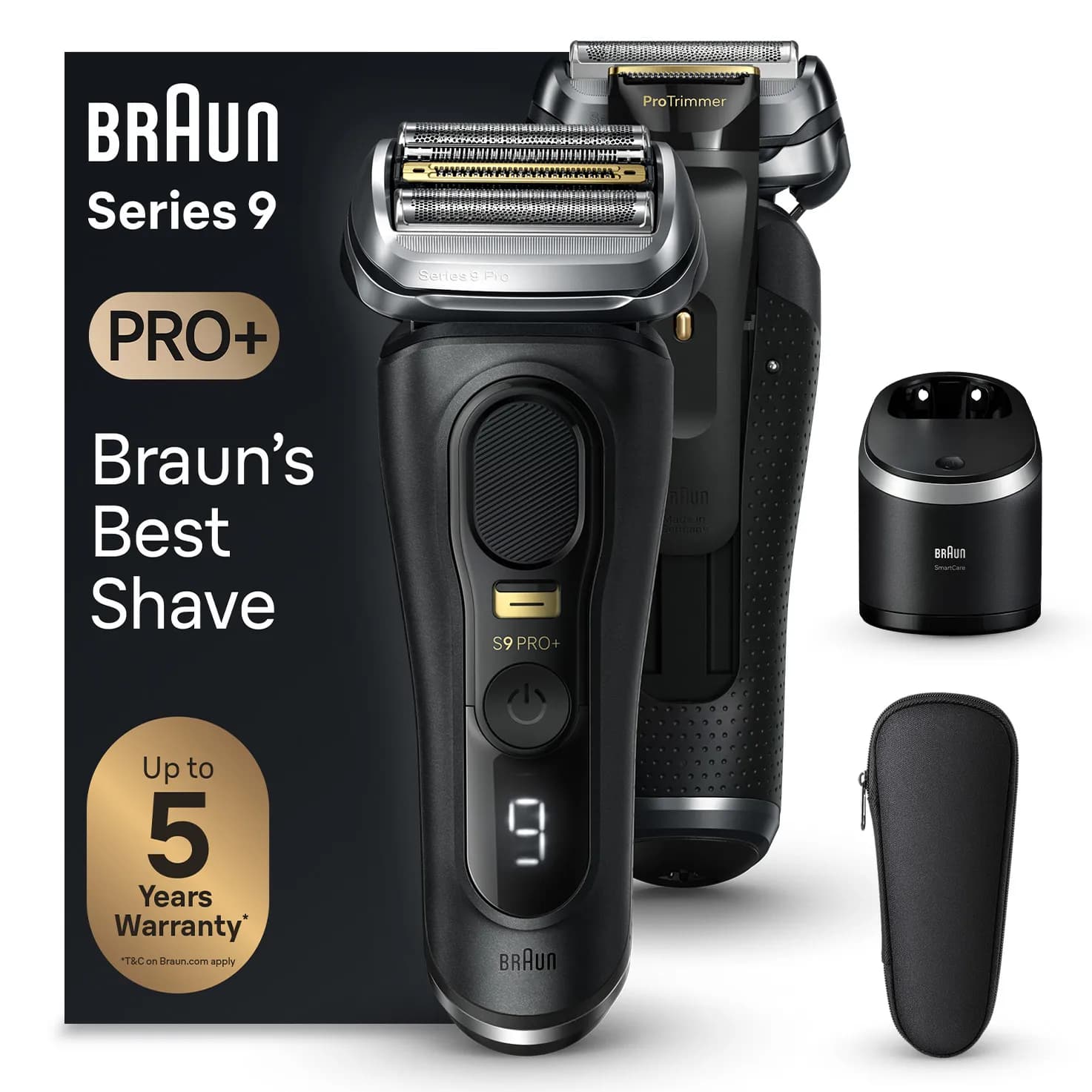 Braun Series 9 Pro+ 9560cc märkä- ja kuiva-ajoon -parranajokone, musta – Braun