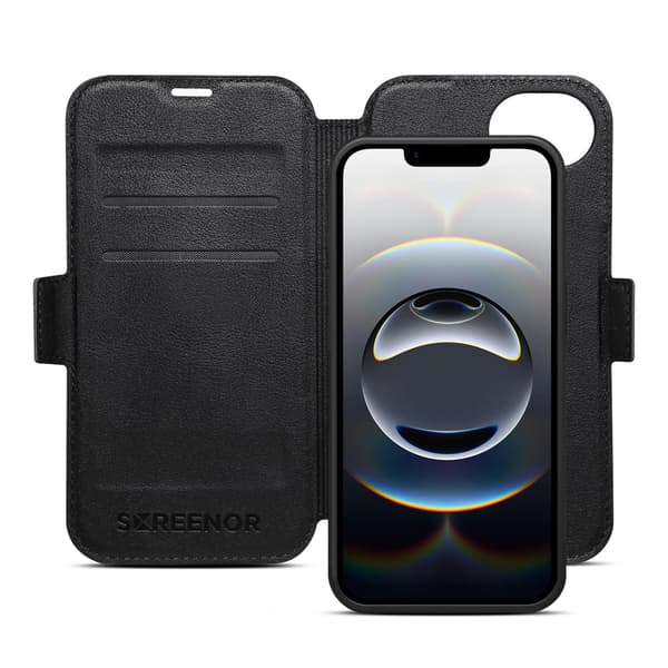 Screenor First 2-in-1 MagSafe -lompakkokotelo, iPhone 16e, Musta – SCREENOR