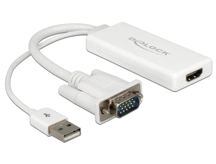 De-Lock  VGA – VGA (D-Sub) + USB -adapteri, Valkoinen