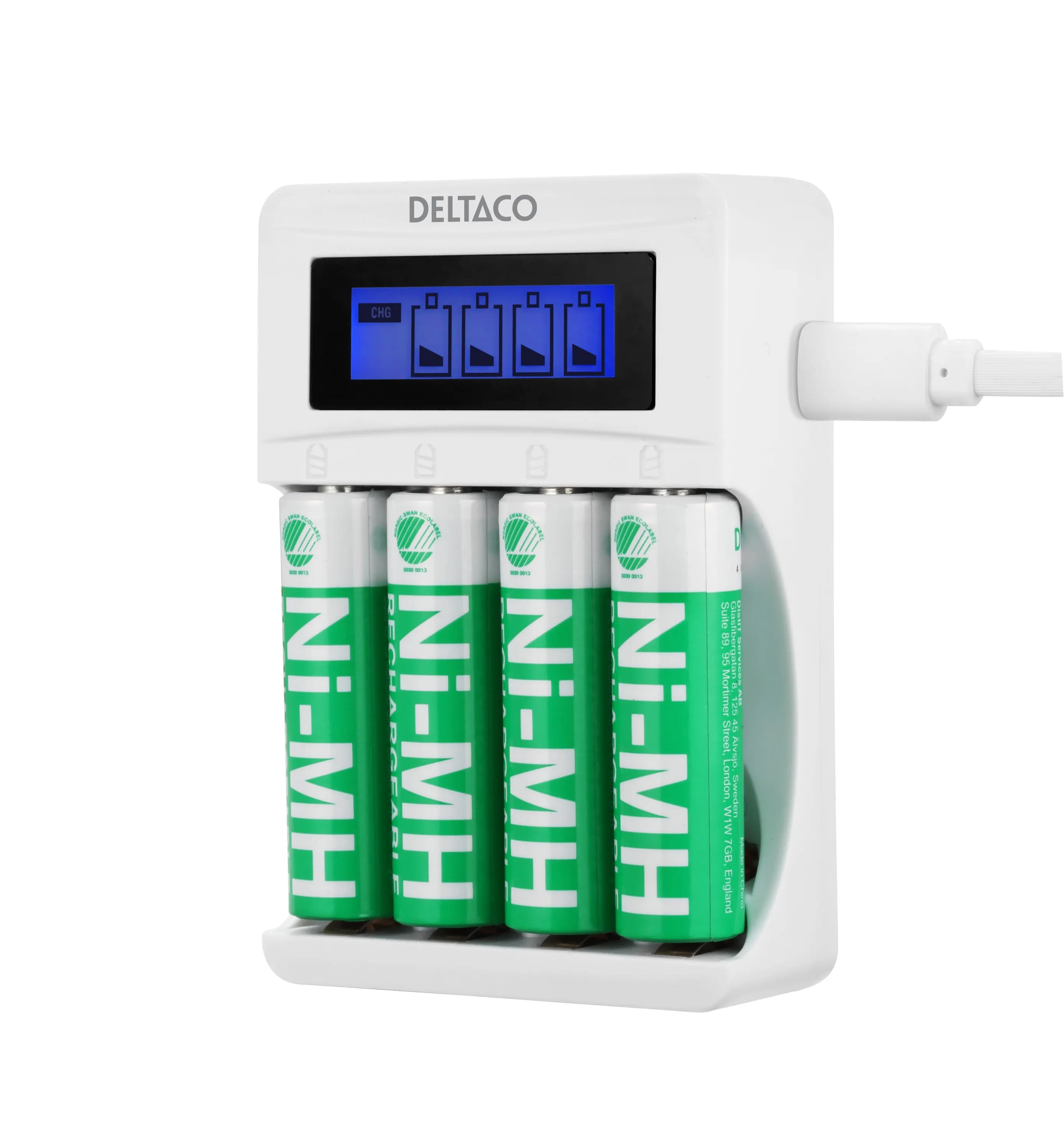 DELTACO Ultimate Ni-Mh USB charger with 4 x AA batteries