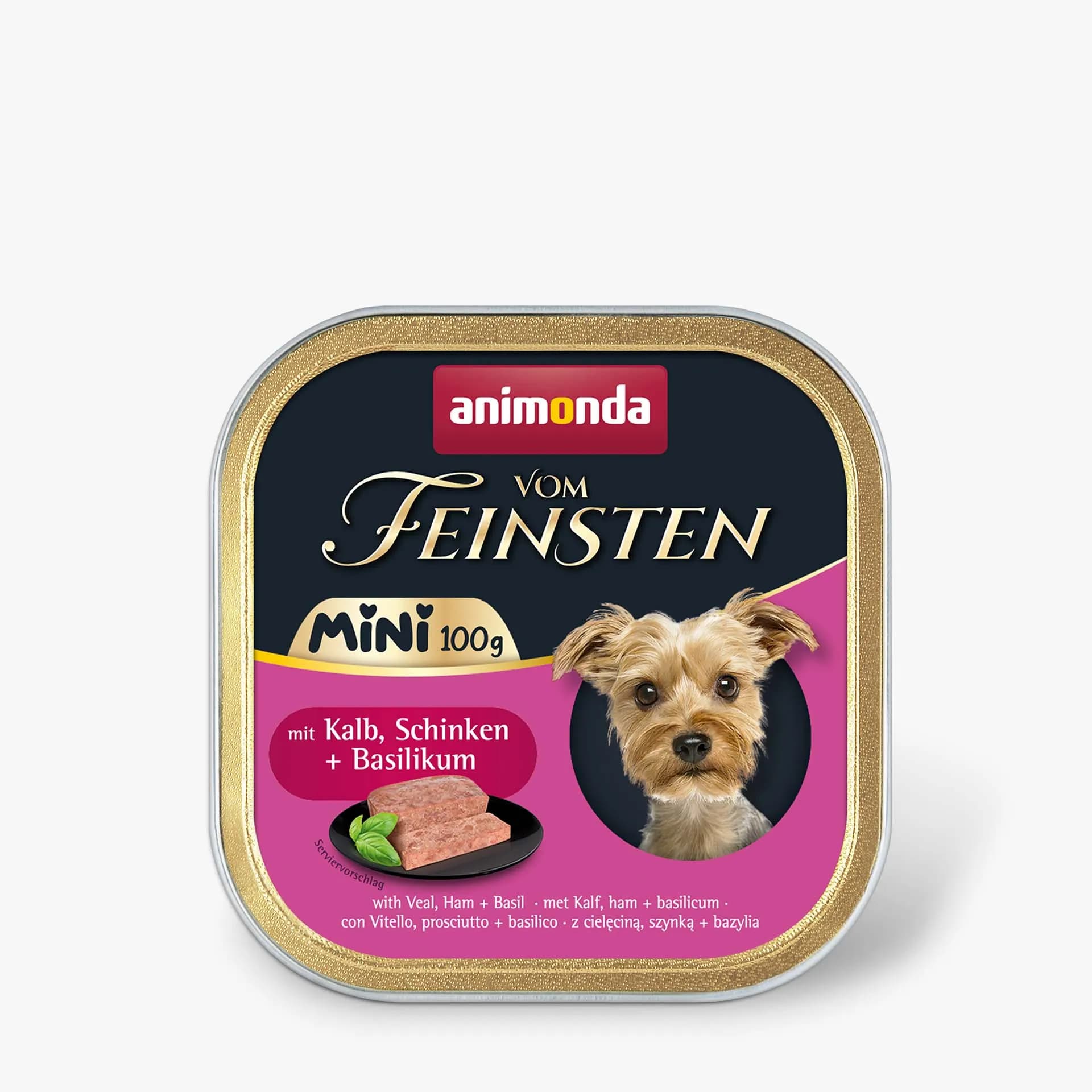 Animonda Vom Feinsten Adult Mini Veal, Ham & Basil, Koiran märkäruoka, Viljaton, 32 x 100 g – Animonda