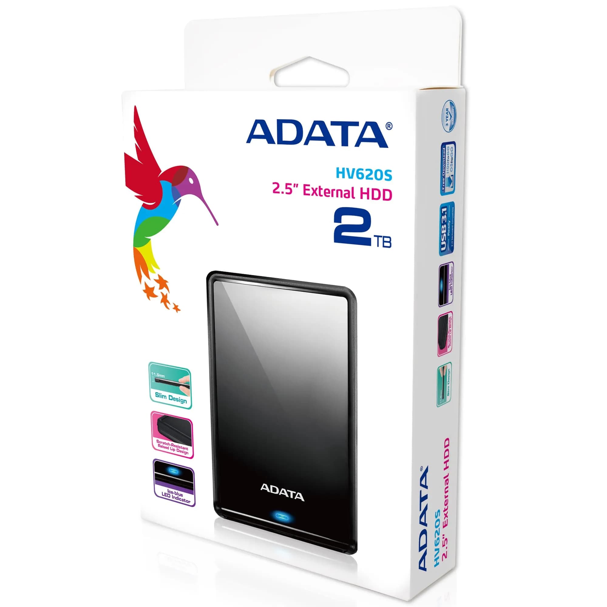 ADATA HV620S 2 Tt 2.5" -ulkoinen HDD, musta