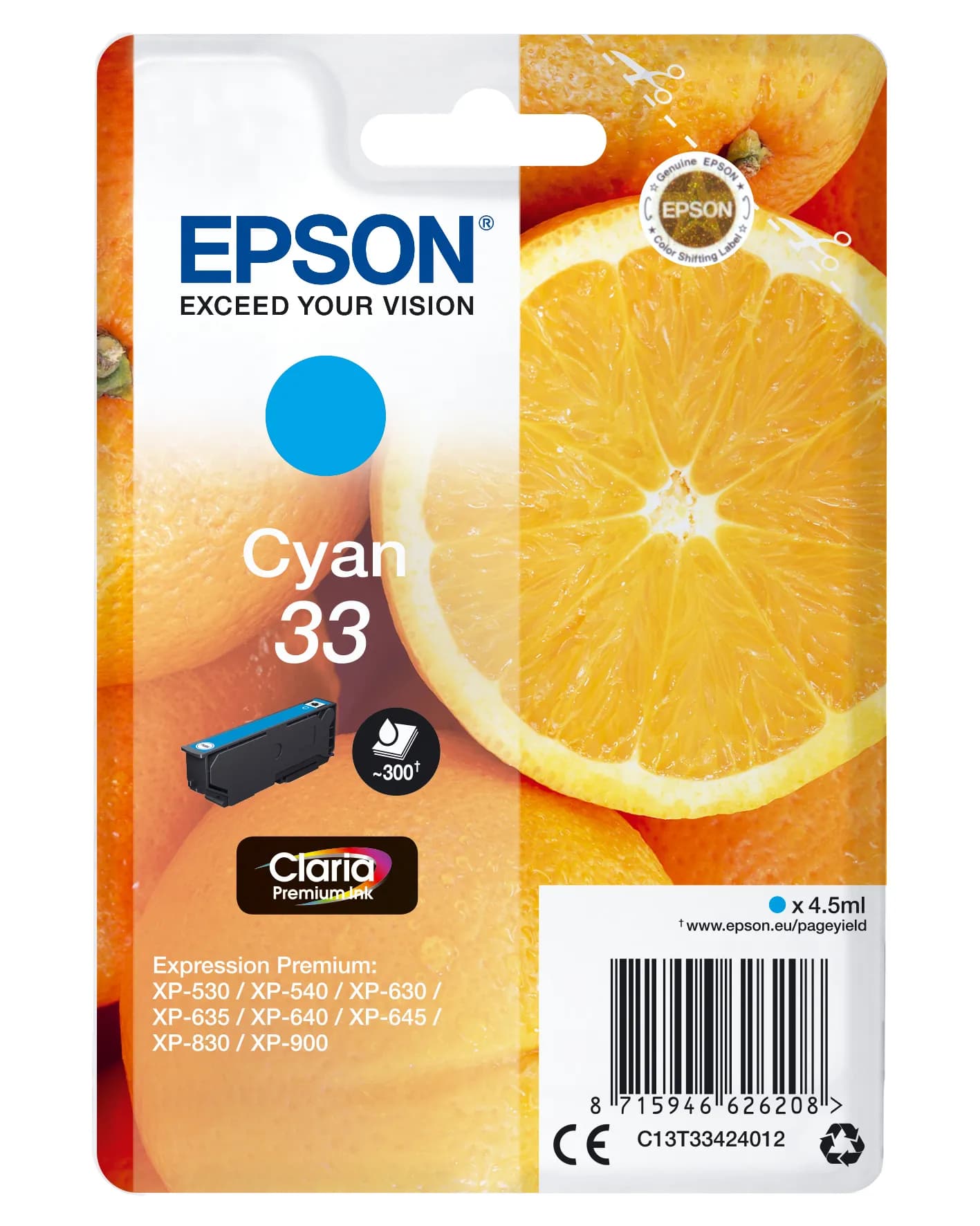 Epson 33-mustekasetti, 4.5 ml, syaani – Epson