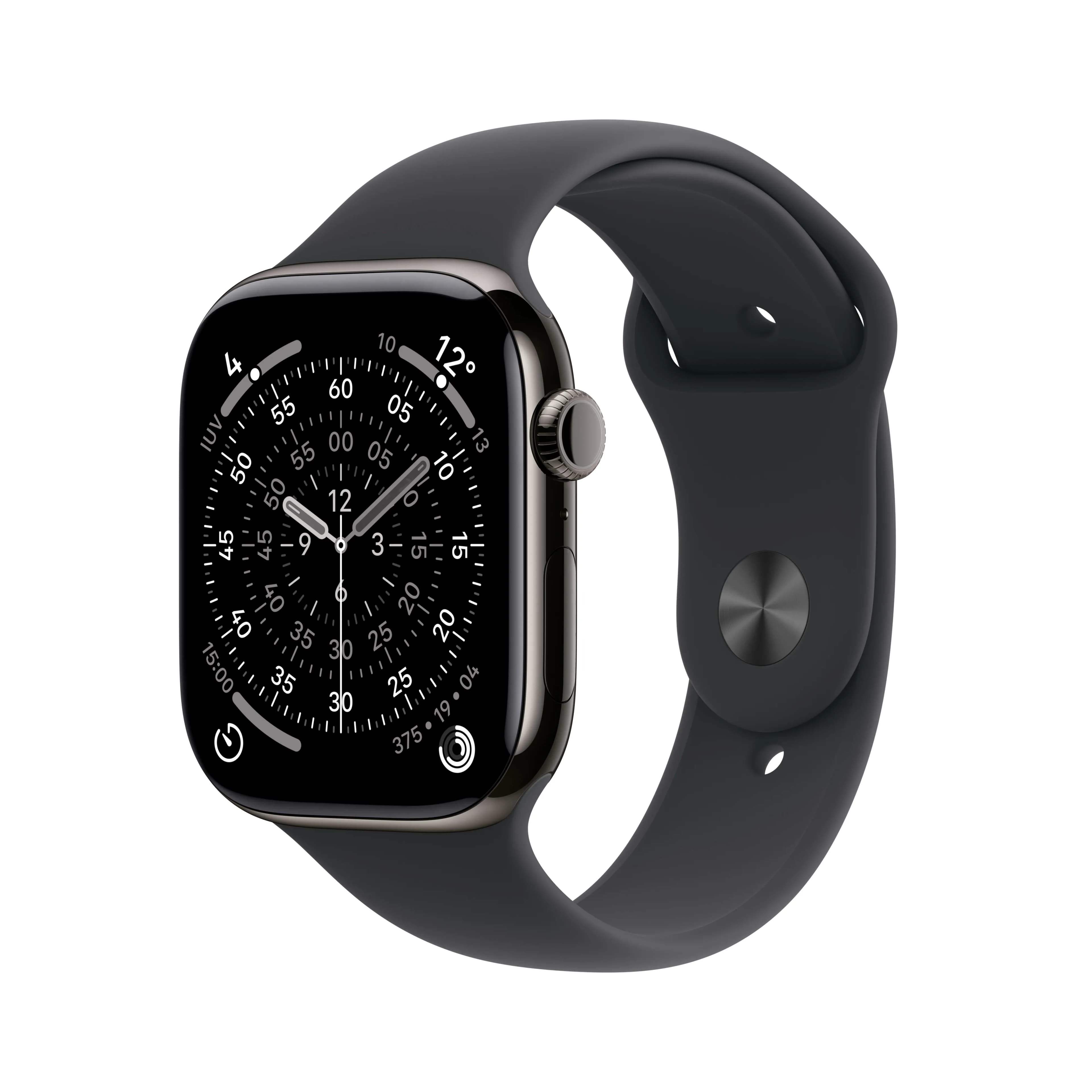Apple Watch Series 11 (GPS + Cellular) 46 mm liuskekivi titaanikuori ja musta urheiluranneke, S/M – Apple