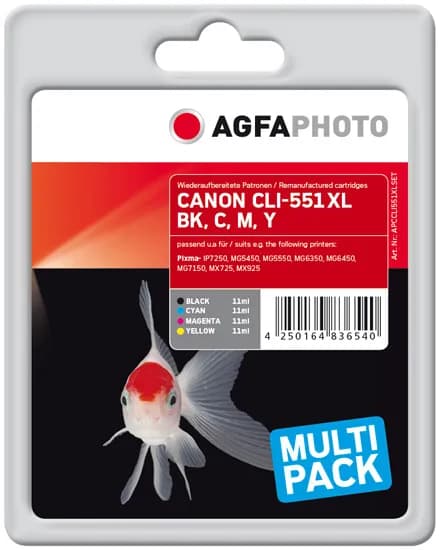 AGFAPHOTO APCCLI551XLSET XL -mustekasettipakkaus, musta, syaani, magenta, keltainen, 4 kpl – AgfaPhoto