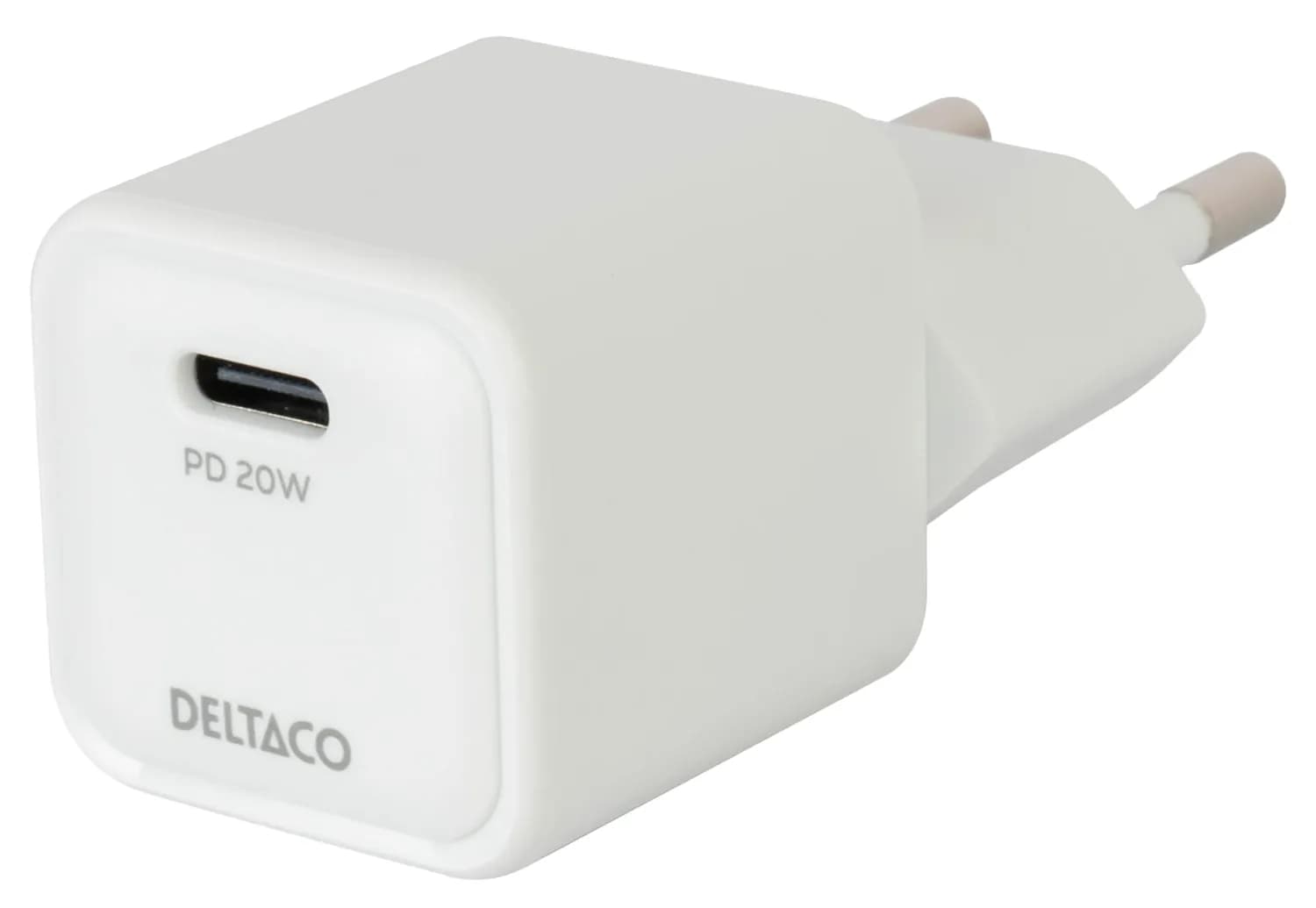 DELTACO USB-C mini wall charger, 1x USB-C, PD 20 W, white – Deltaco