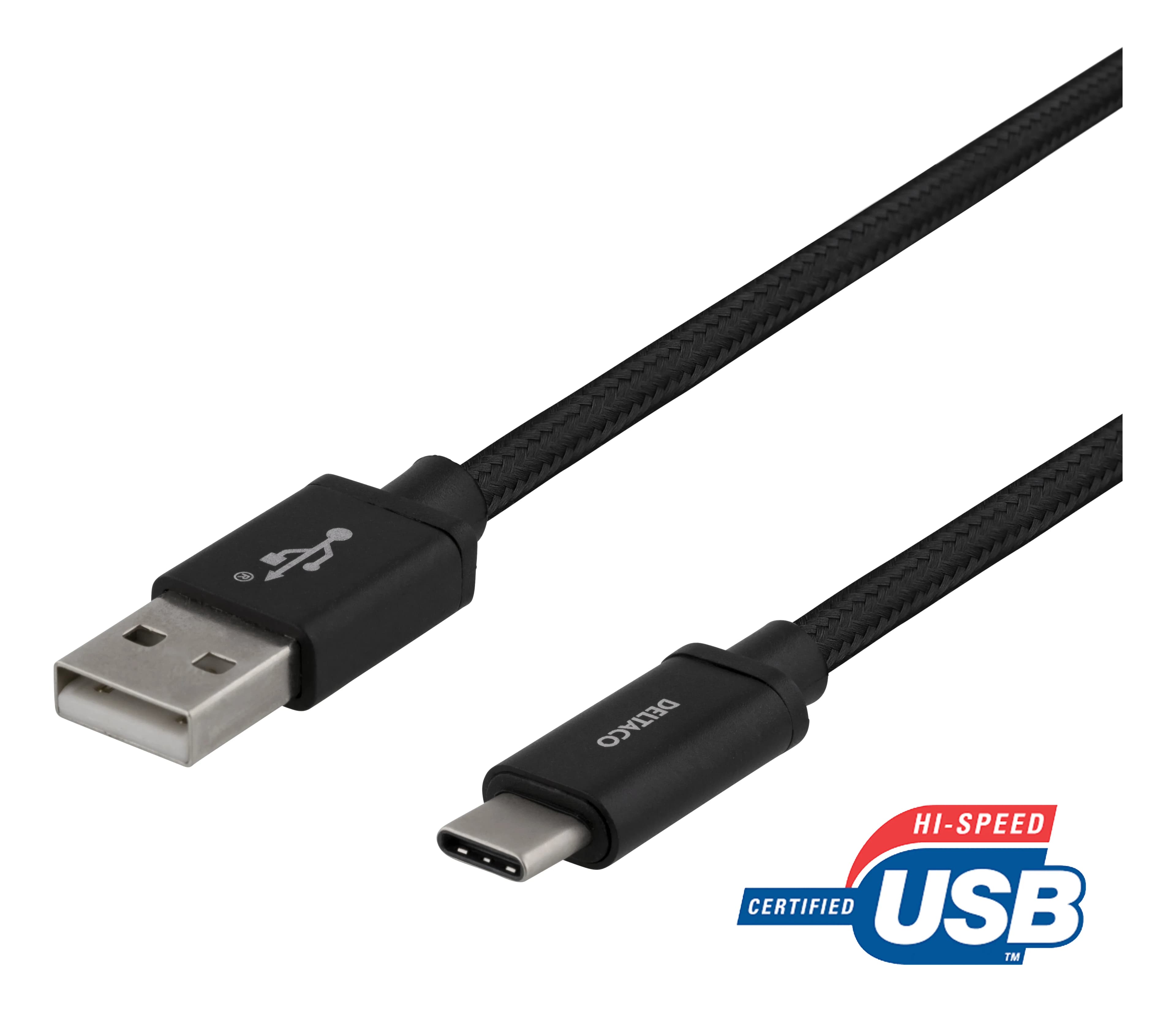 Deltaco USB-A – USB-C -kaapeli, 60 W, 1 m, musta