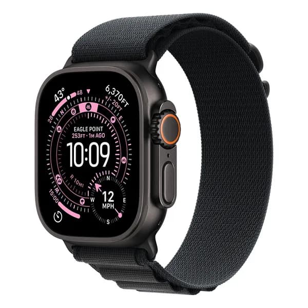 Apple Watch Ultra 3 49mm musta titaanikuori ja musta Alpine-ranneke (pieni) – Apple