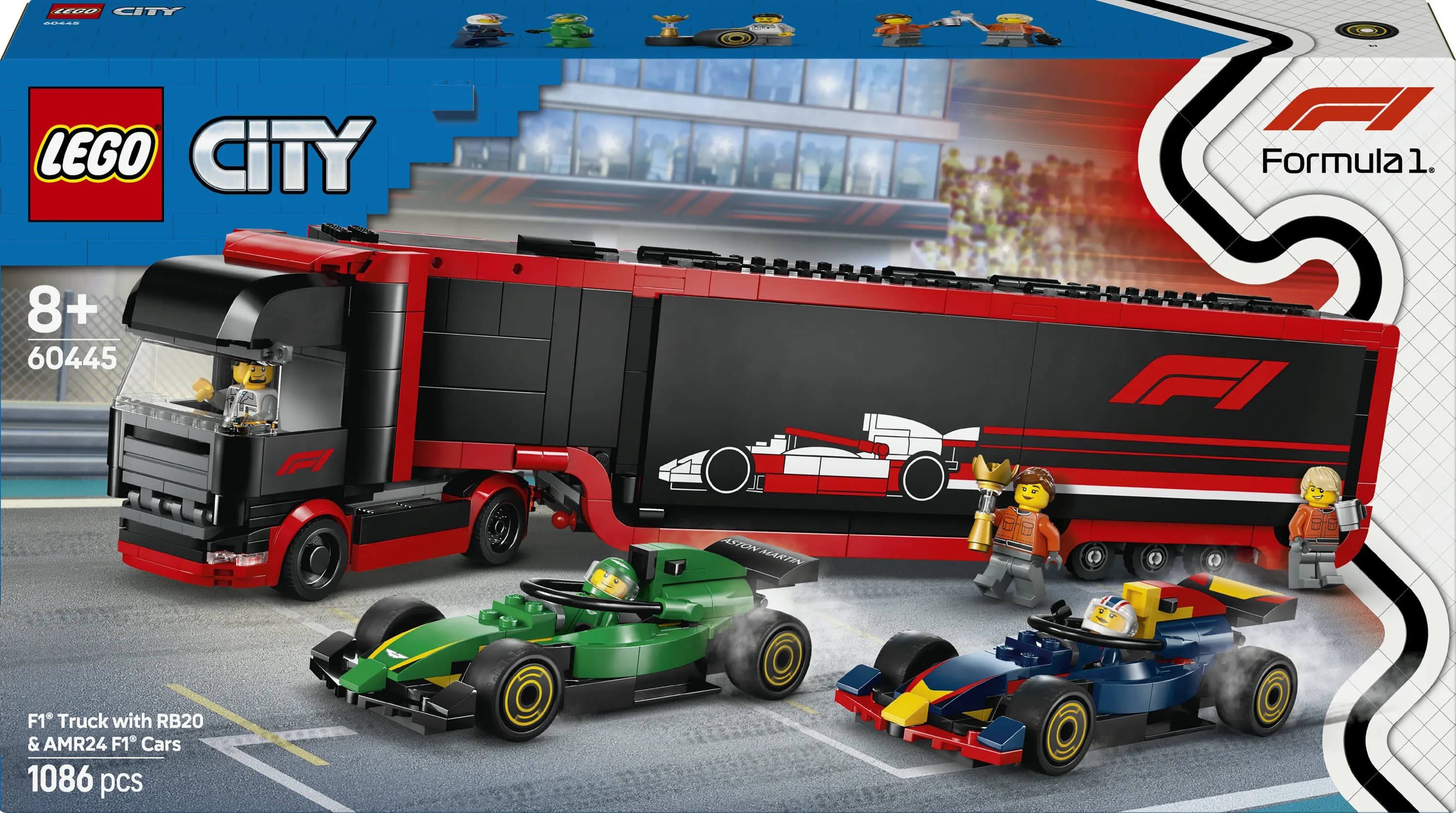 LEGO City F1-rekka ja F1-autot RB20 ja AMR24 60445
