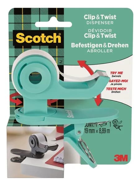 Scotch Clip & Twist grey Tape Dispenser – 3M