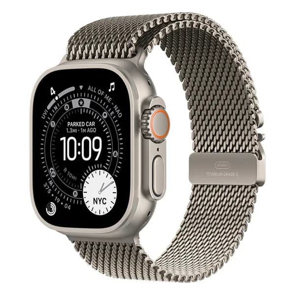 Apple Watch Ultra 3 49mm luonnonvaalea titaanikuori ja luonnontitaaninen milanolaisranneke (pieni) – Apple