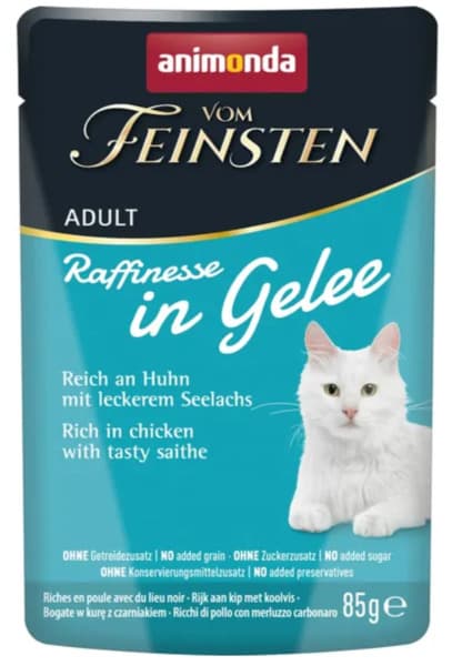 Animonda Vom Feinsten Adult Raffinesse in Jelly rich in Chicken with Black Pollock, Kissan märkäruoka, 85 g – Animonda