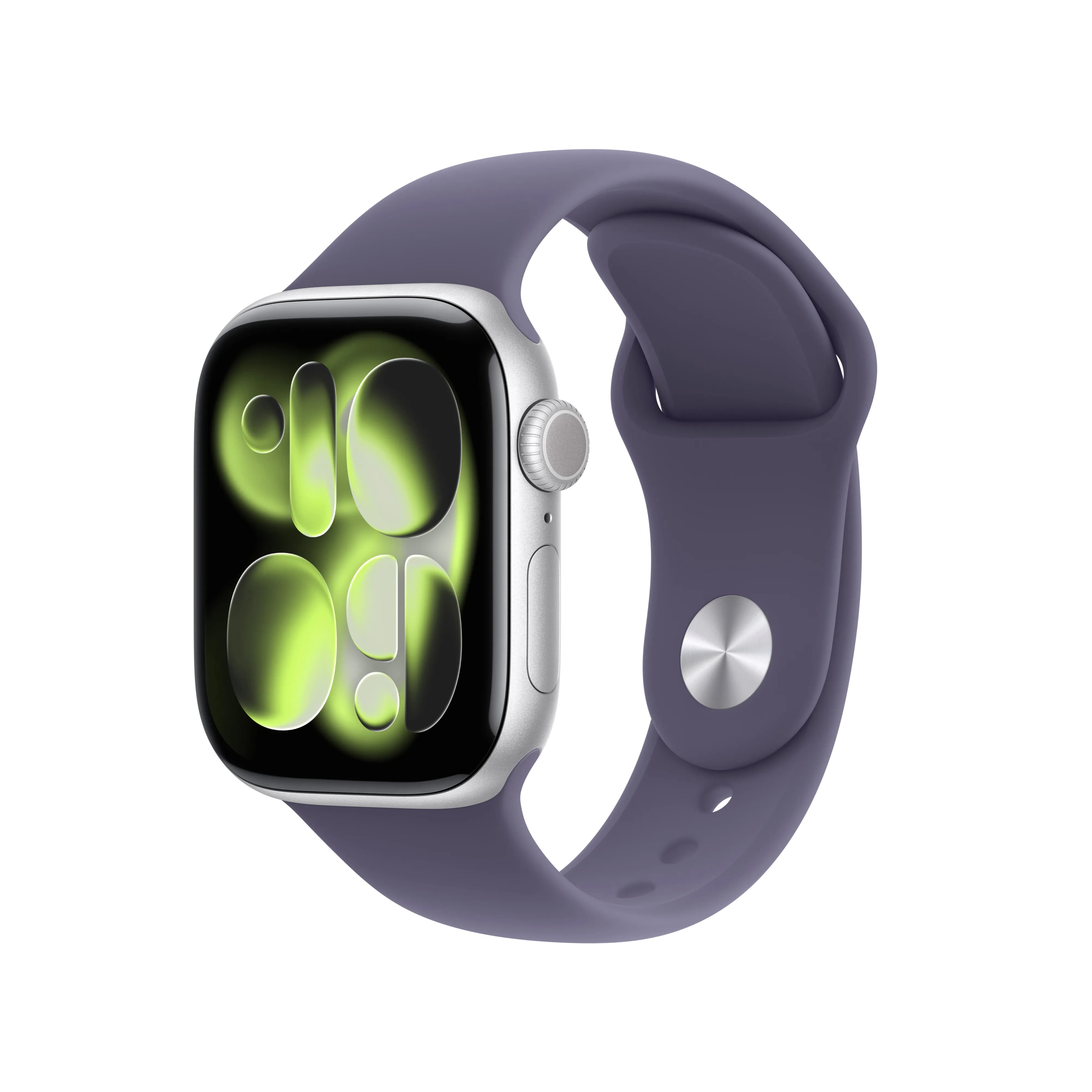 Apple Watch Series 11 (GPS + Cellular) 42 mm hopea alumiinikuori ja usvanvioletti urheiluranneke, S/M