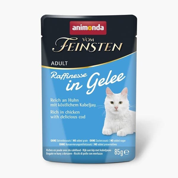 Animonda Vom Feinsten Adult Raffinesse in Jelly rich in Chicken with Cod, Kissan märkäruoka, 85 g – Animonda