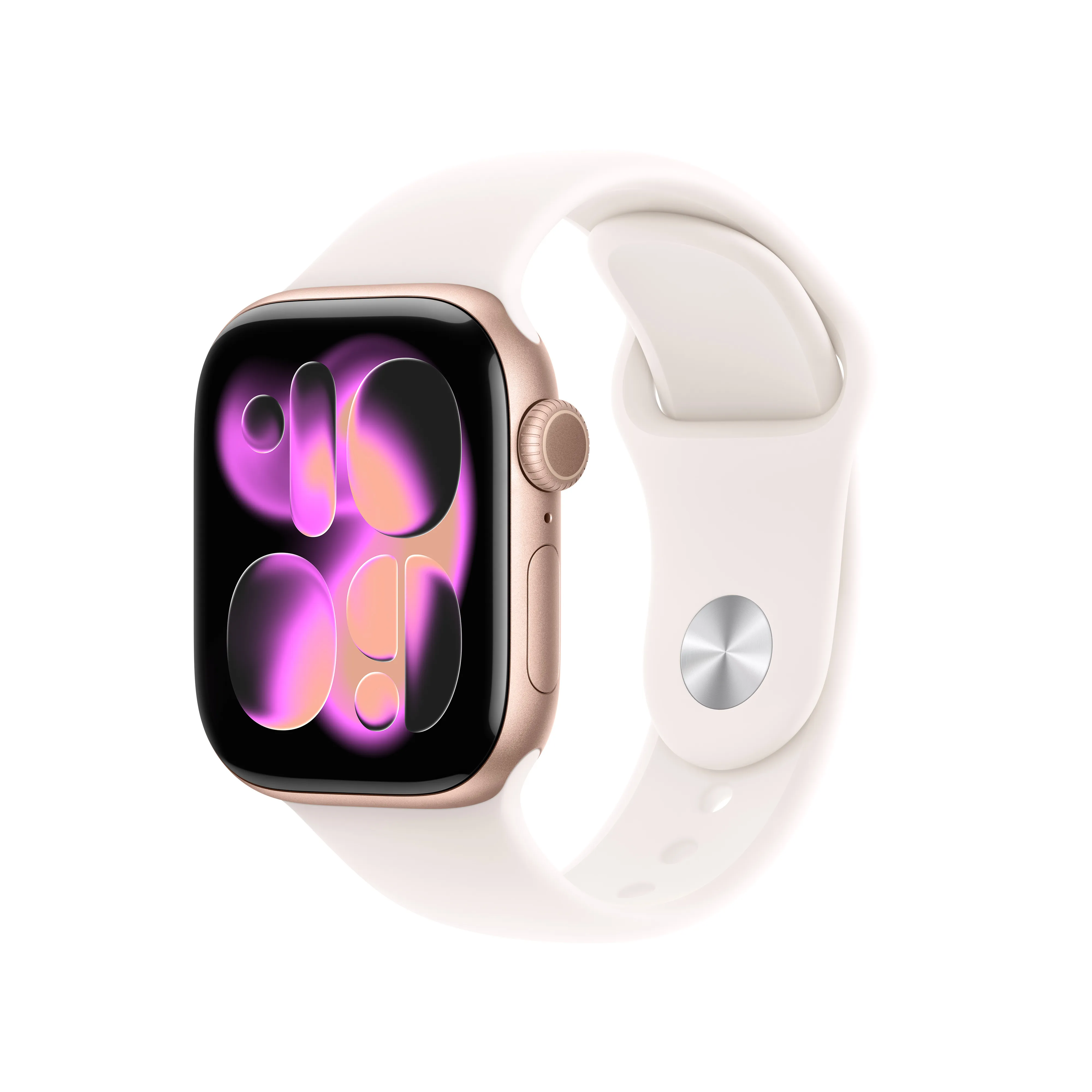 Apple Watch Series 11 (GPS) 42 mm ruusukulta alumiinikuori ja punanhäivä urheiluranneke, S/M