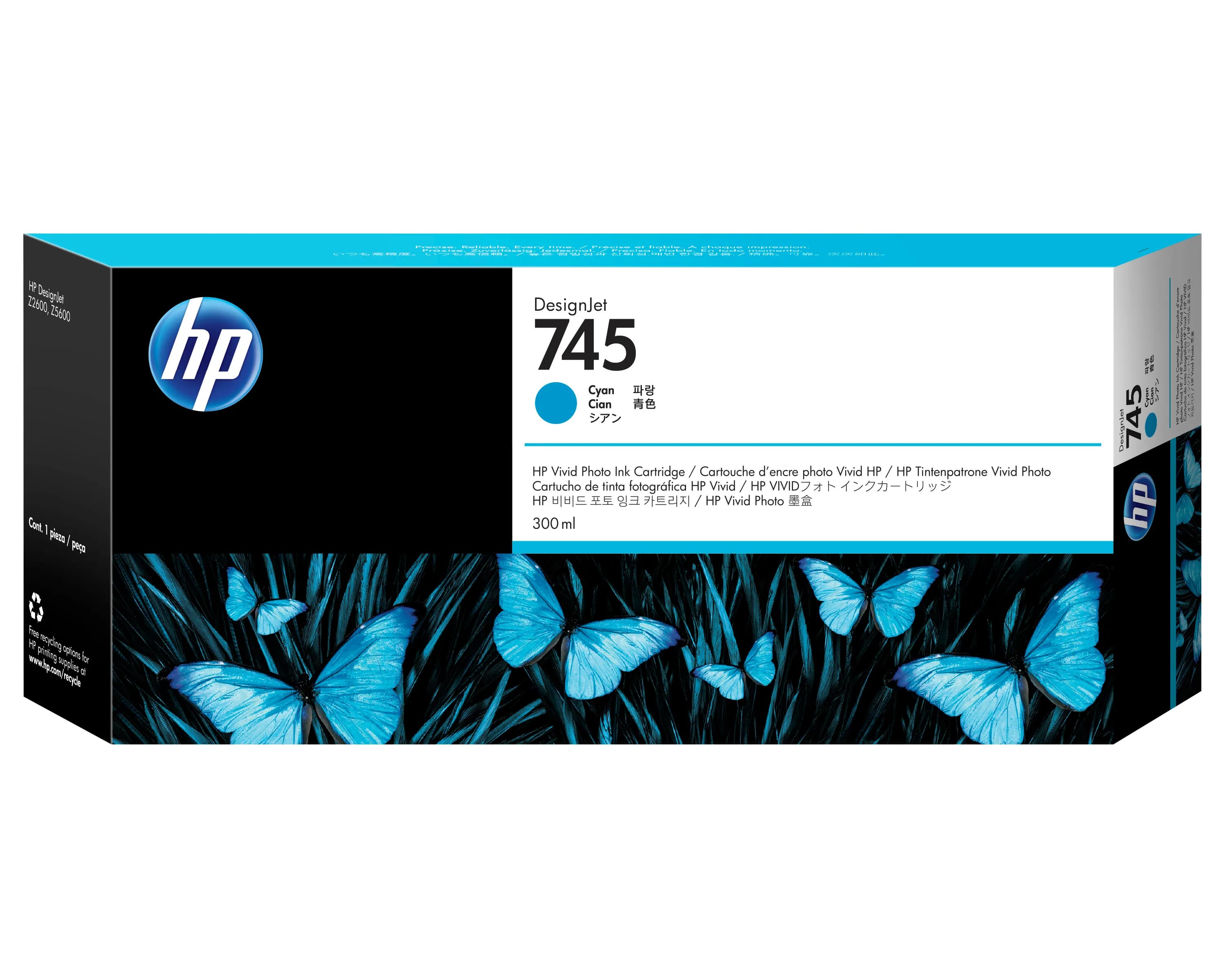 HP 745 -mustekasetti, 300 ml, syaani