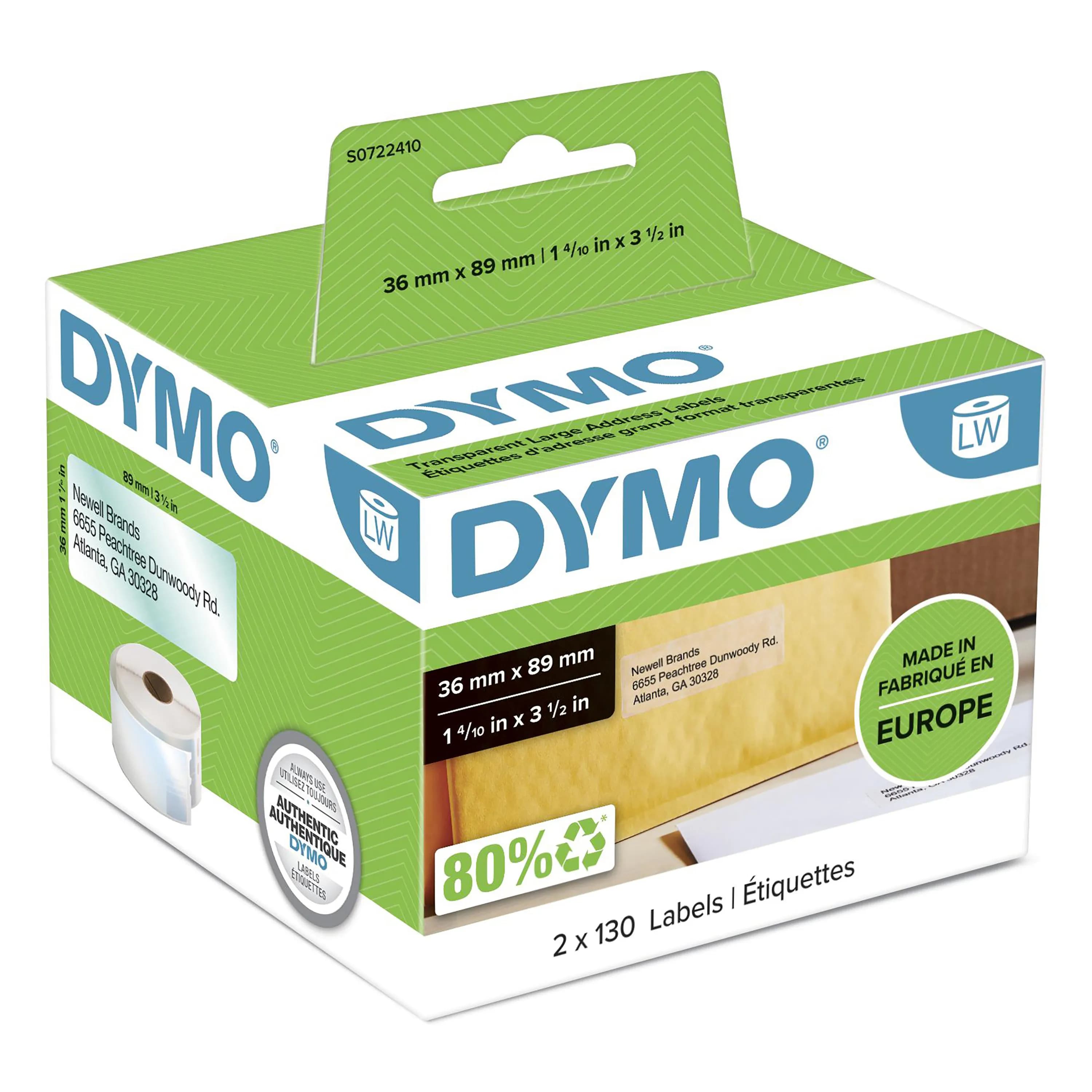 DYMO LabelWriter stora transparenta adressetiketter, 89x36mm, 260st