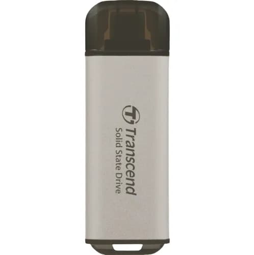 Transcend ESD300S 512 Gt USB 3.2 Gen 2 (USB-C) -ulkoinen SSD, kannettava, laitteistosalaus, salasanasuojaus, pelikäyttöön, hopea
