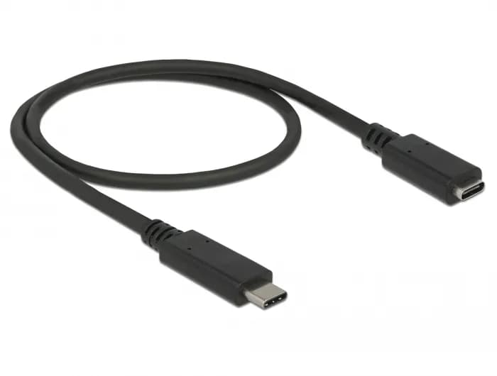 DeLOCK USB 3.2 Gen 1 USB-C -jatkokaapeli, 0,5 m, musta