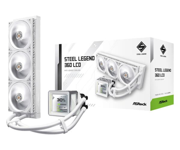 ASRock Steel Legend LCD 360 ARGB -nestejäähdytin, valkoinen
