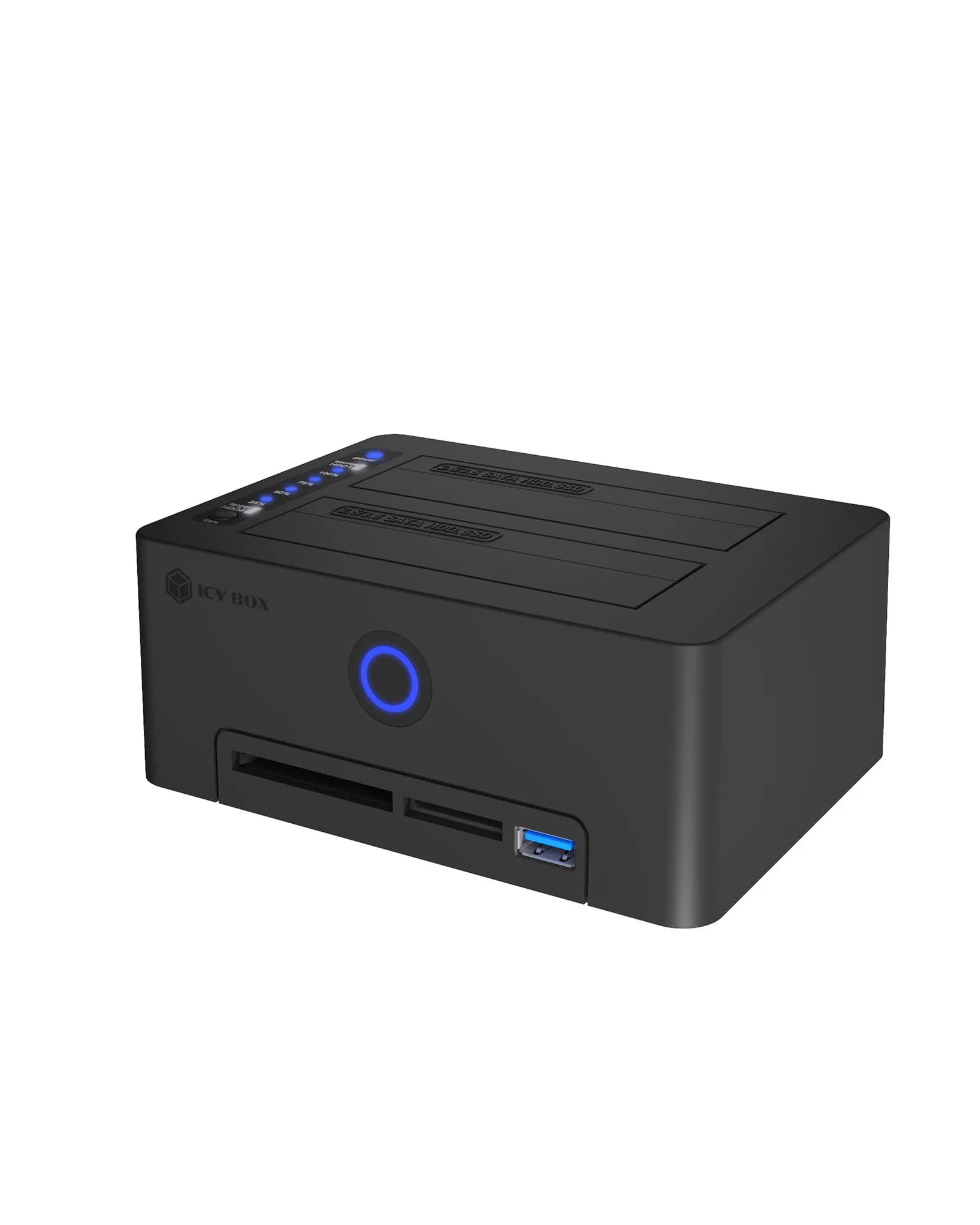 ICY BOX IB-1233CL-CR kaksipaikkainen HDD/SSD-telakka, USB 3.2 Gen 1, CloneStation, musta