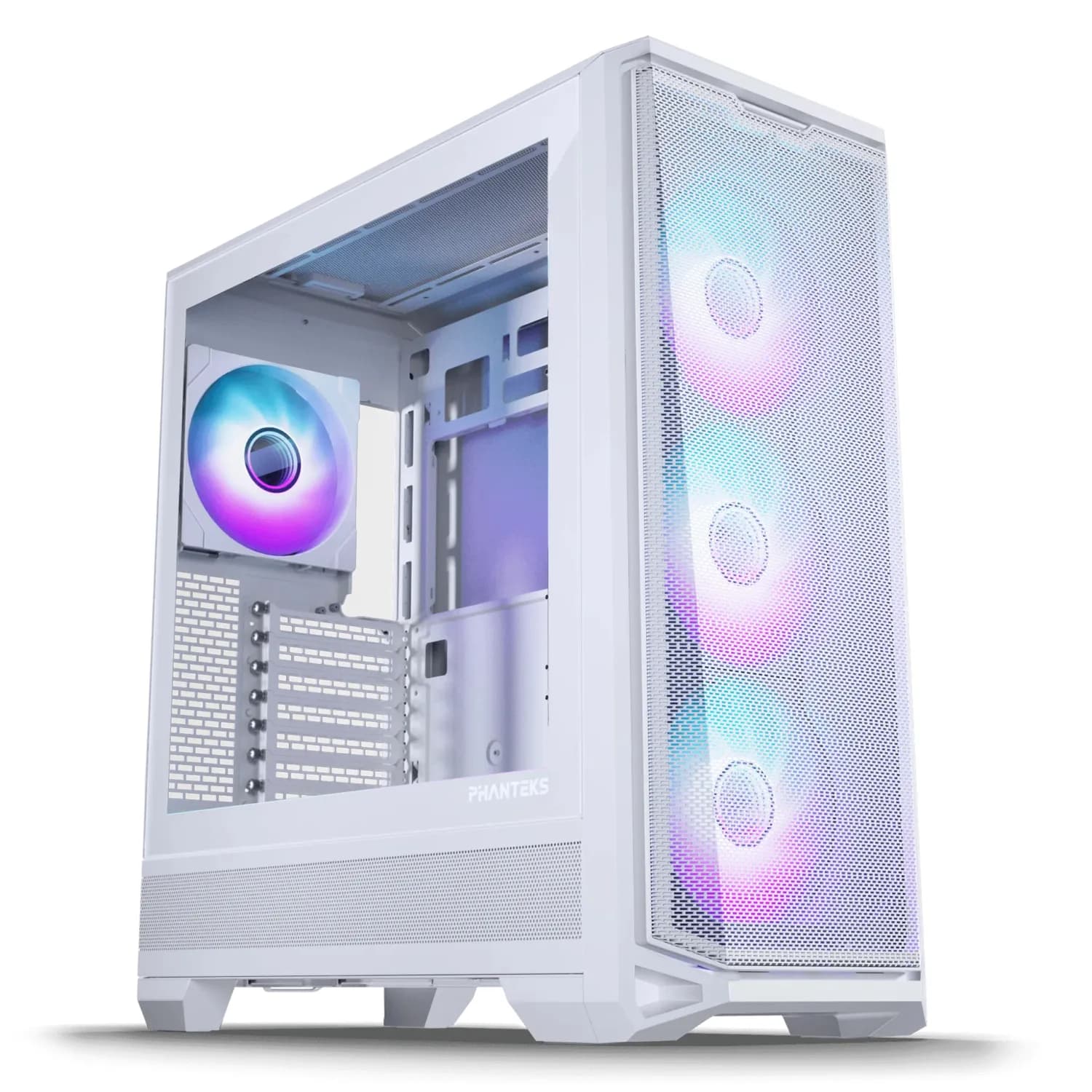 Phanteks Eclipse G400A -miditornikotelo ikkunalla ja RGB-valaistuksella, valkoinen