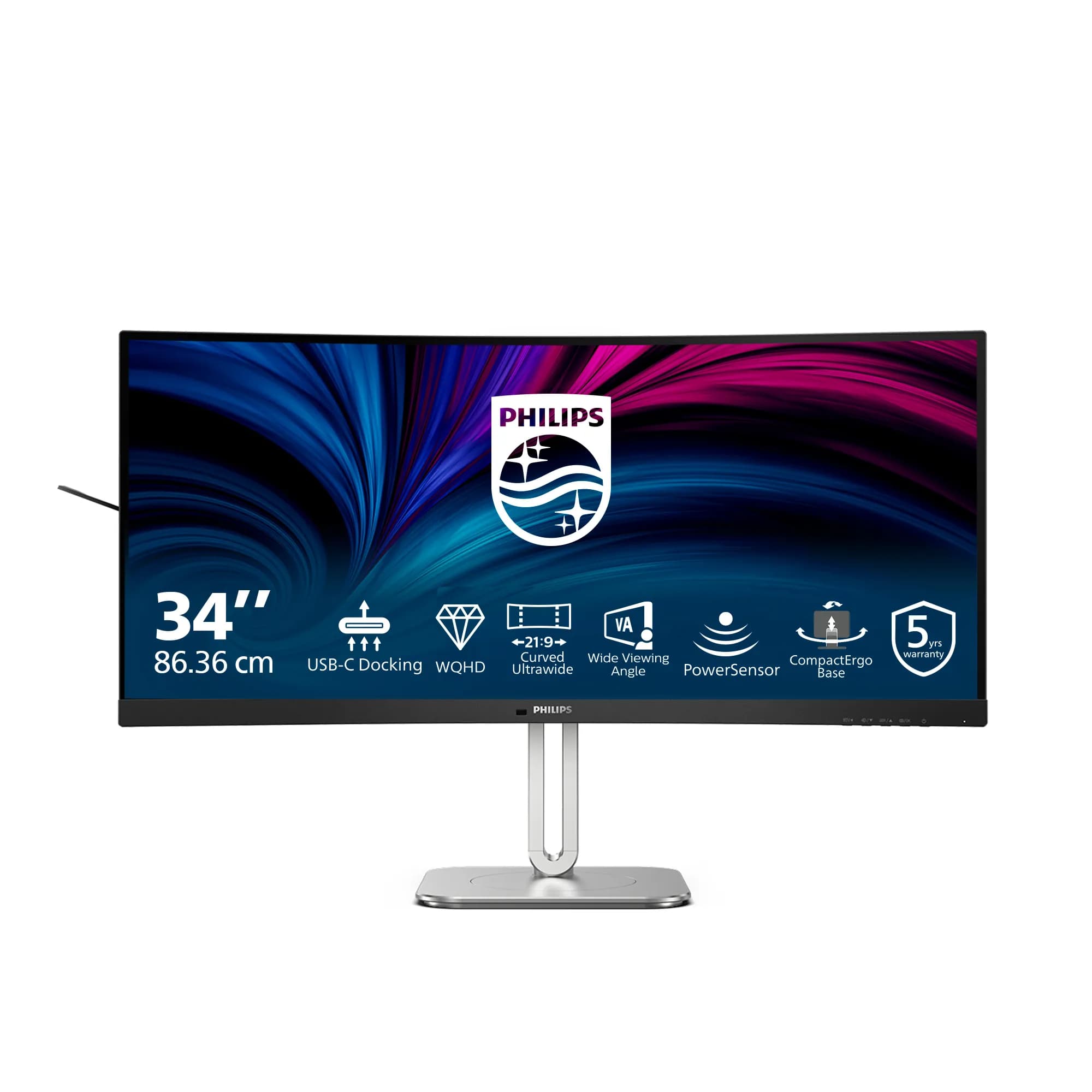 Philips 34B2U5600C 34" WQHD, VA -kaareva näyttö, USB-C hub ja KVM – Philips