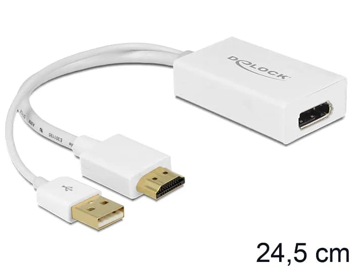 De-Lock  DisplayPort – HDMI + USB -adapteri, Valkoinen – De-Lock