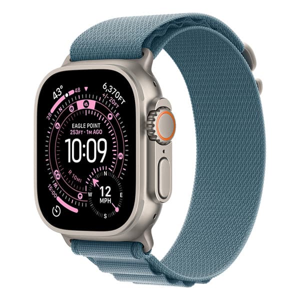 Apple Watch Ultra 3 49mm luonnonvaalea titaanikuori ja vaaleansininen Alpine-ranneke (keskikokoinen)