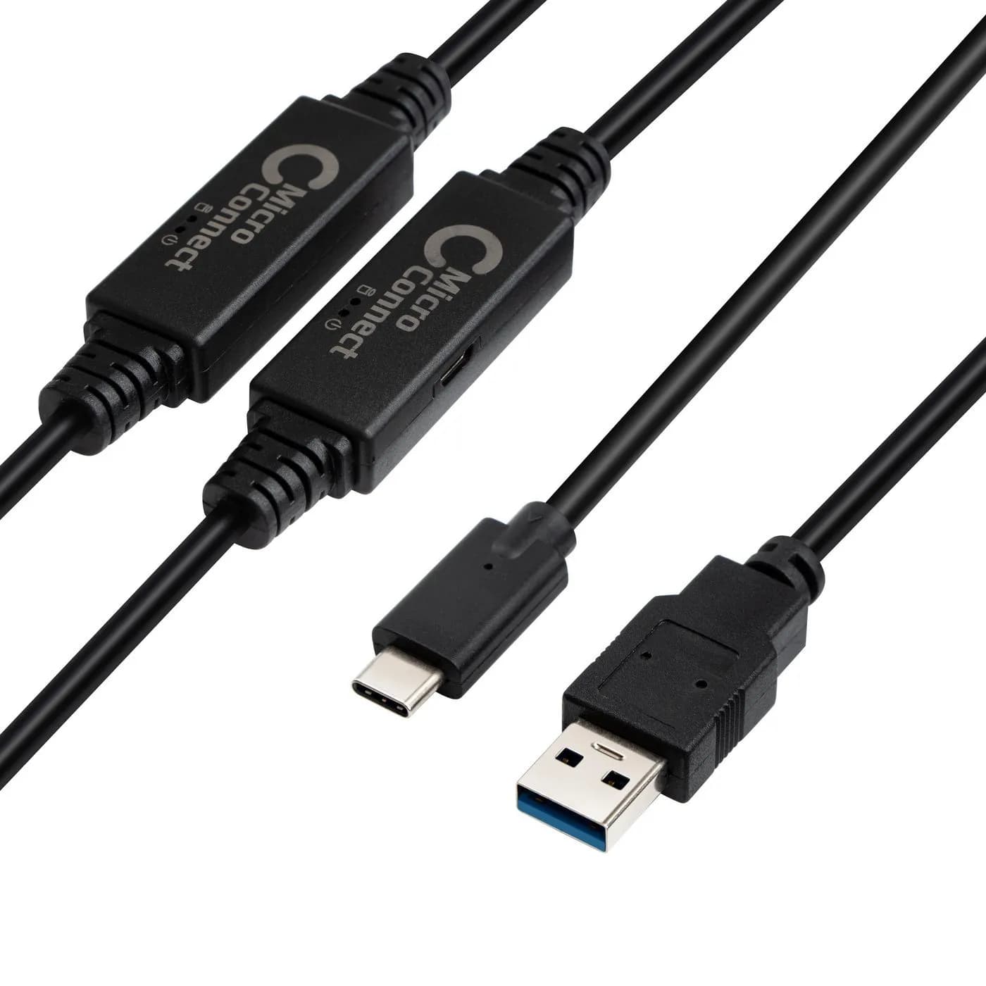 MicroConnect USB-A – USB-C -kaapeli, 10 m, musta
