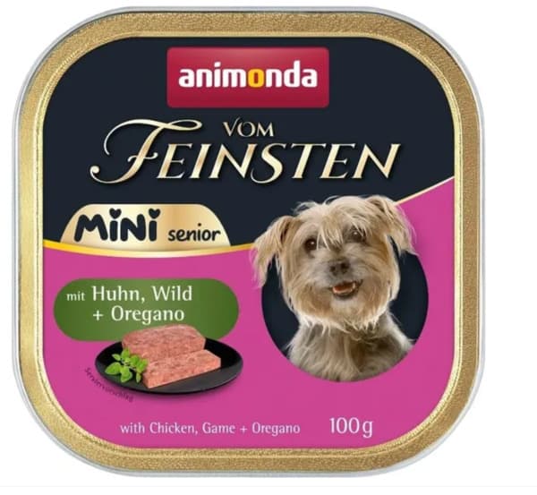 Animonda Vom Feinsten Senior Mini Chicken with Game and Oregano, Koiran märkäruoka, Viljaton, 100 g – Animonda