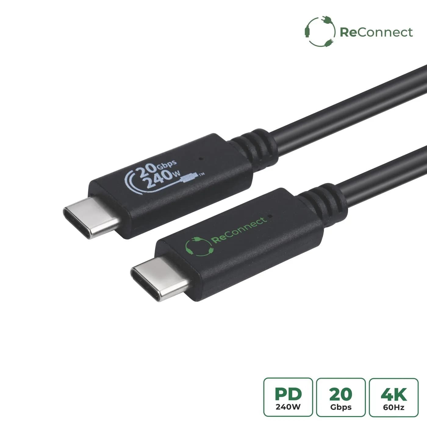 MicroConnect ReConnect USB-C 3.2 Gen2x2 ECO USB-C -kaapeli, 100 W, 2 m, musta