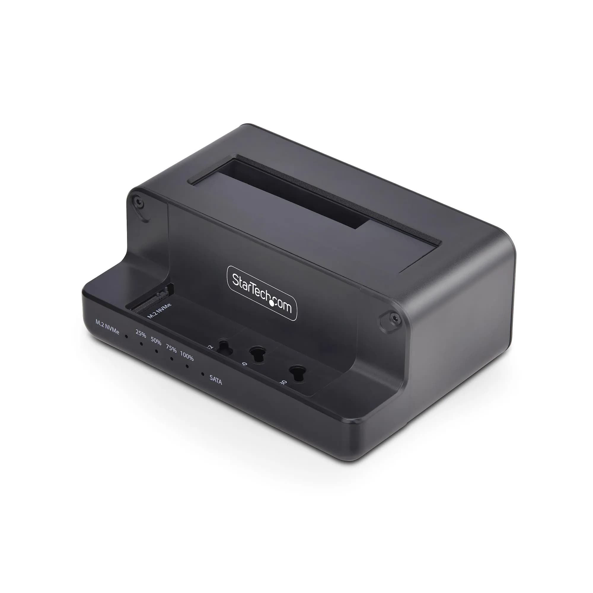 StarTech.com N2-M2-SSD-DUPLICATOR kaksipaikkainen HDD/SSD-telakka, M.2 NVMe & 2,5" / 3,5" SATA -asemille, USB-C, USB 3.2 Gen 2, offline-kloonaus, must