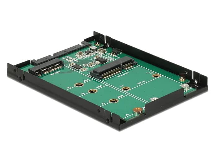 Delock 62866 M.2 SATA/mSATA → 2,5" SATA -sovitin, 1-paikkainen, SATA 6 Gb/s, 9,5 mm, musta/vihreä