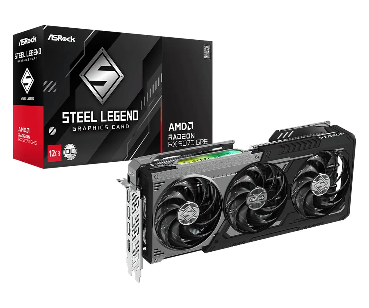 ASRock Radeon RX 9070 GRE Steel Legend Dark OC 12 Gt -näytönohjain – ASRock