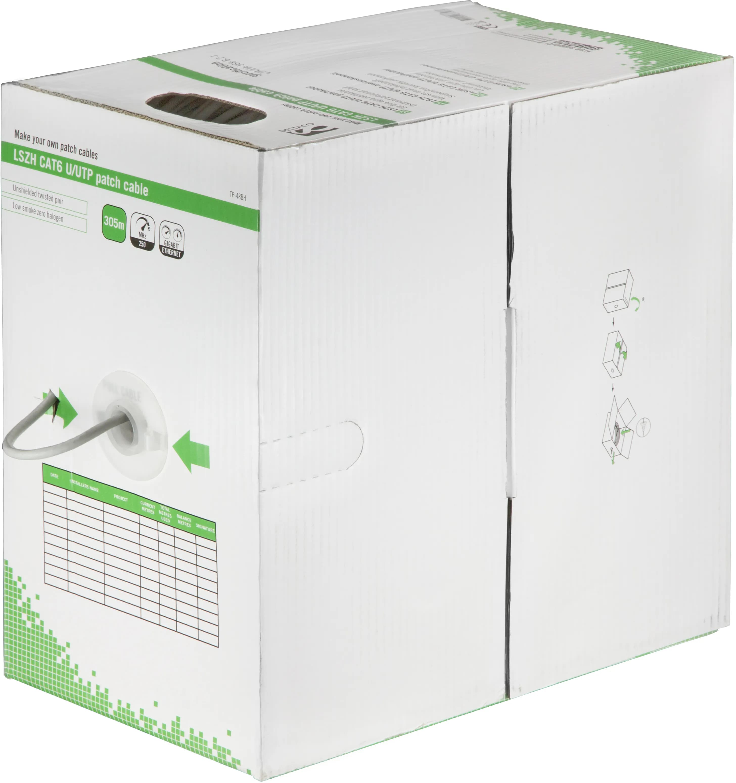 Deltaco Cat6 U/UTP 305m -verkkokaapeli, harmaa